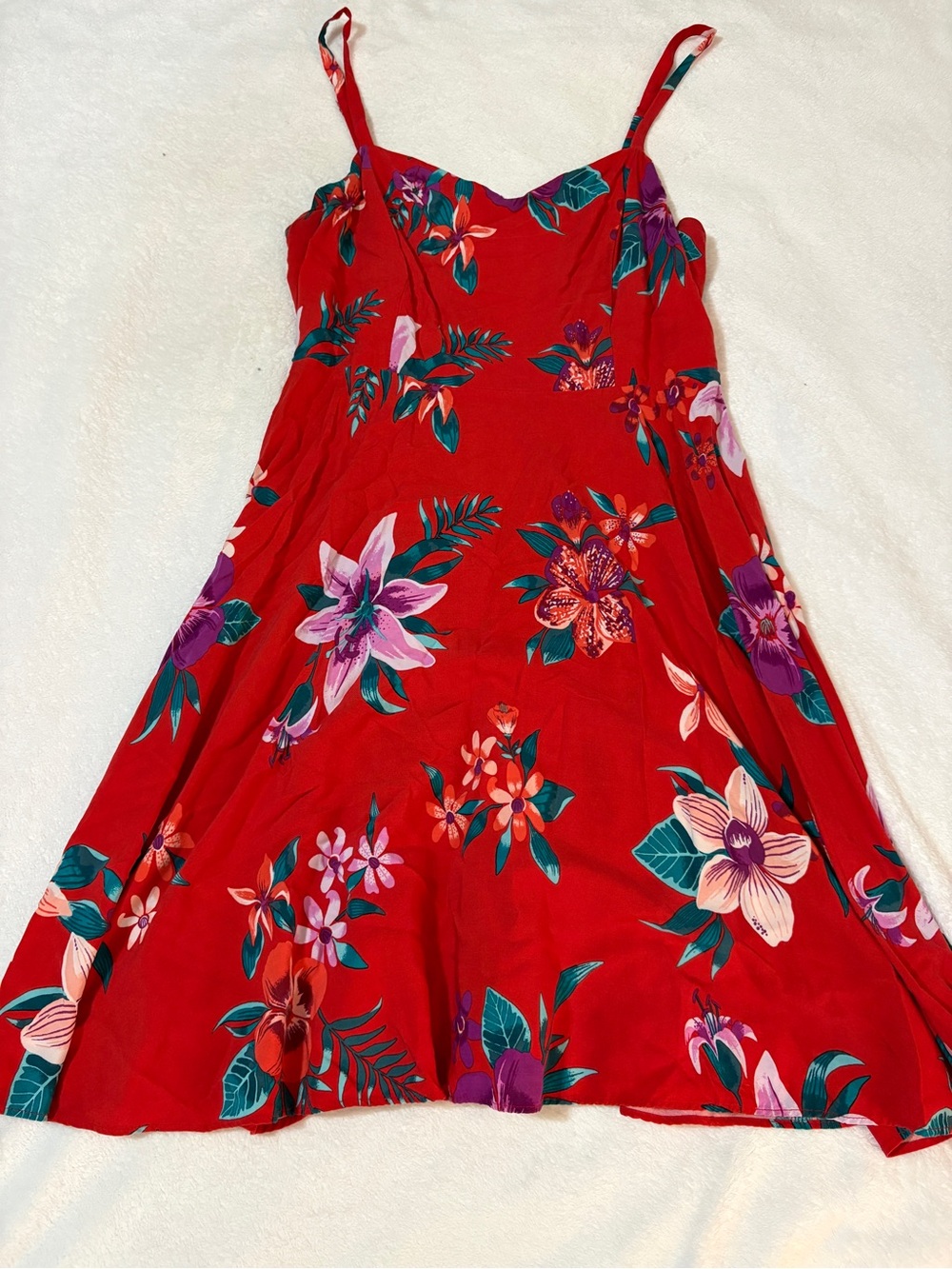Red Floral Sundress - Sleeveless Spaghetti Strap